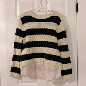 Monteau size L dark blue and cream striped sweater